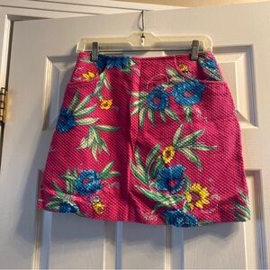 Lilly Pulitzer Vintage Tropical Floral Honeycomb Mini Skirt Pink Blue Size 8